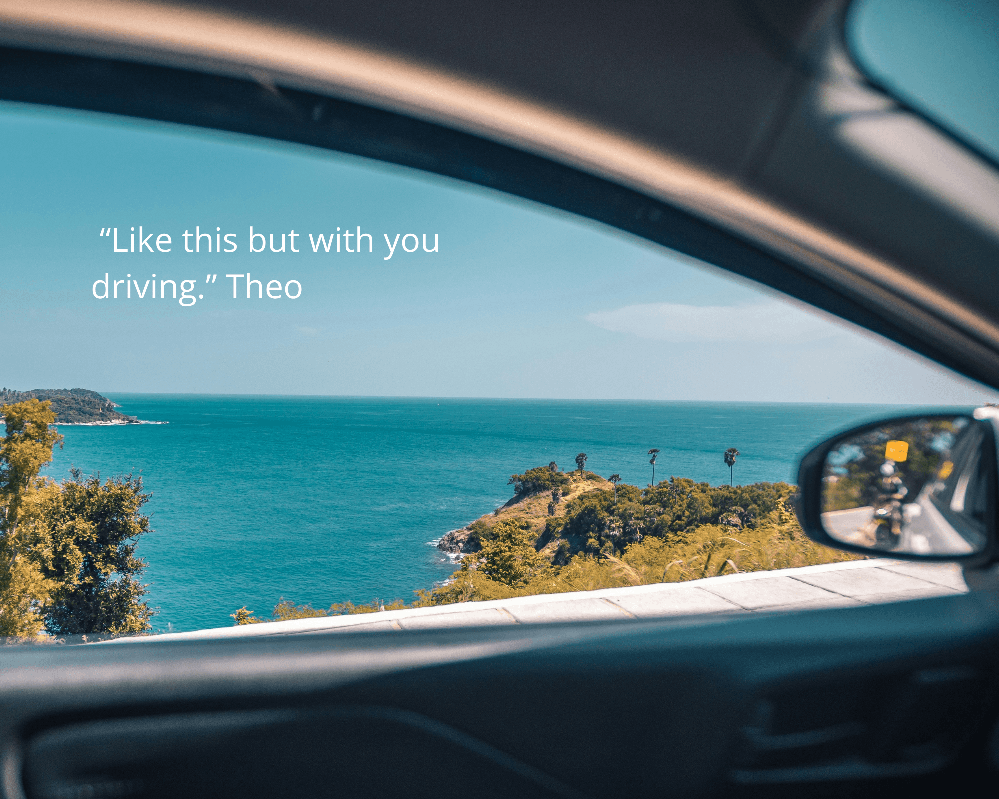 The Greek coastline seen from the window of a rental car - Monobrow Car Rentals